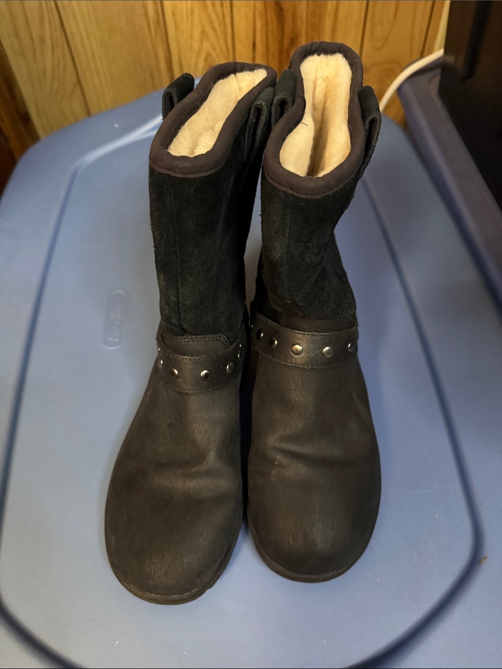 UGG Black Shearling-Lined Mid-Calf Studded Boots
